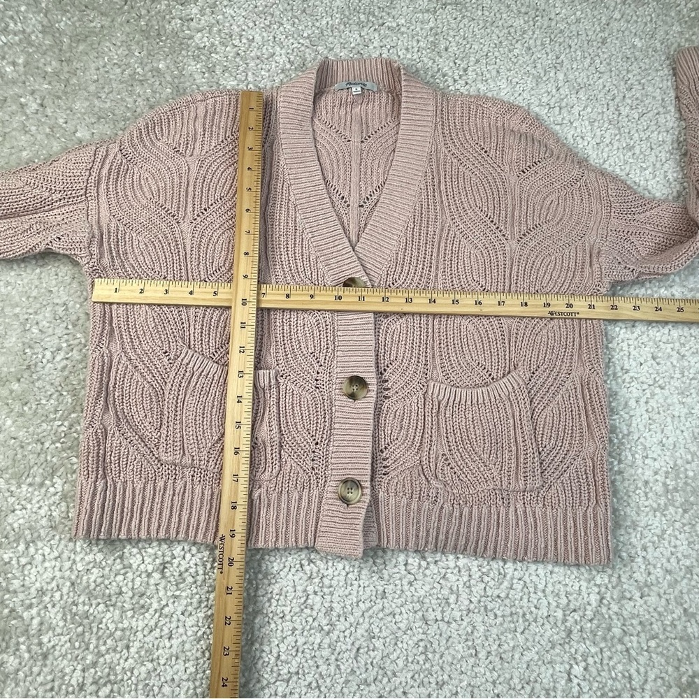 Madewell Chunky Cable Knit cardigan sweater pink preppy boxy medium - Picture 10 of 10
